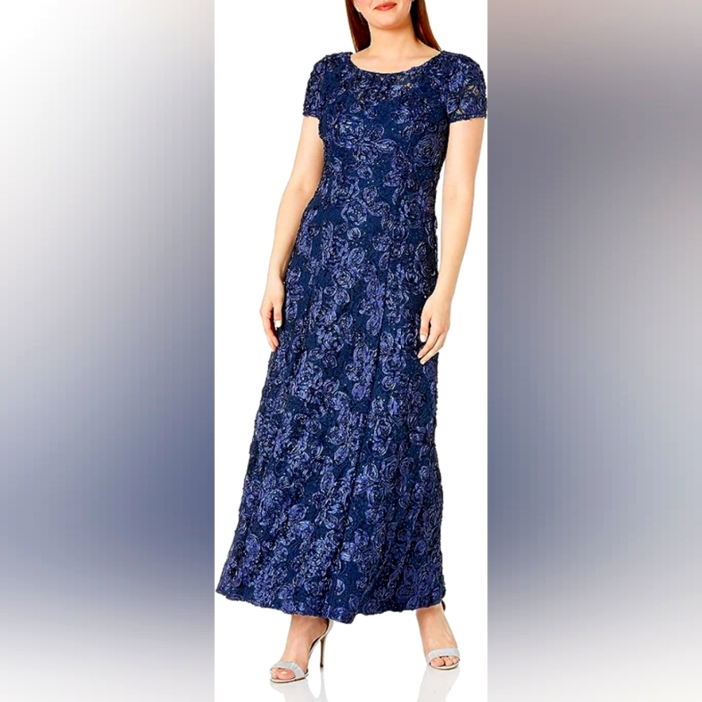 Alex Evenings Deep Navy Maxi Dress Size 12 NWT